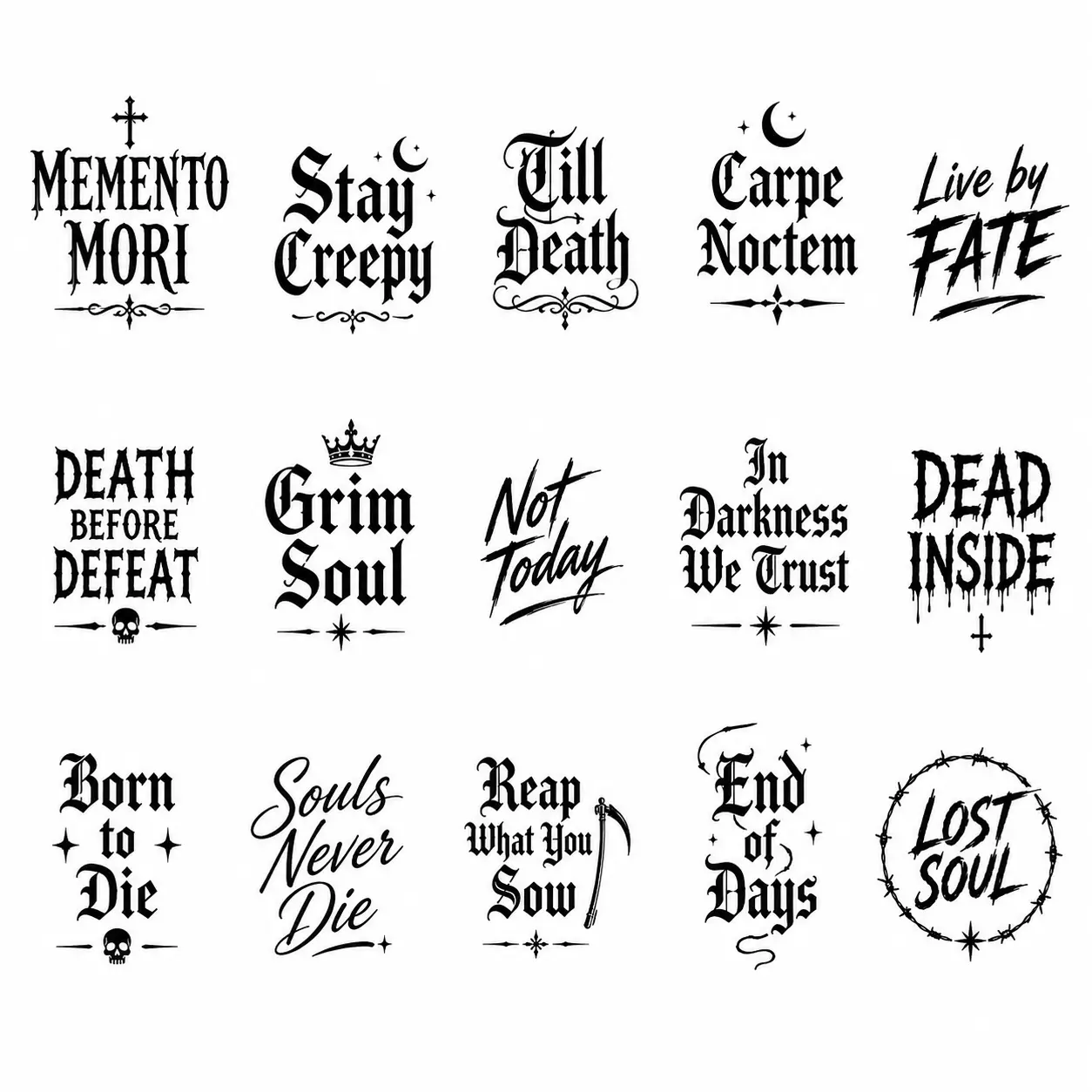Spooky Halloween Temporary Tattoo Set, 15 Cute Tattoo Designs