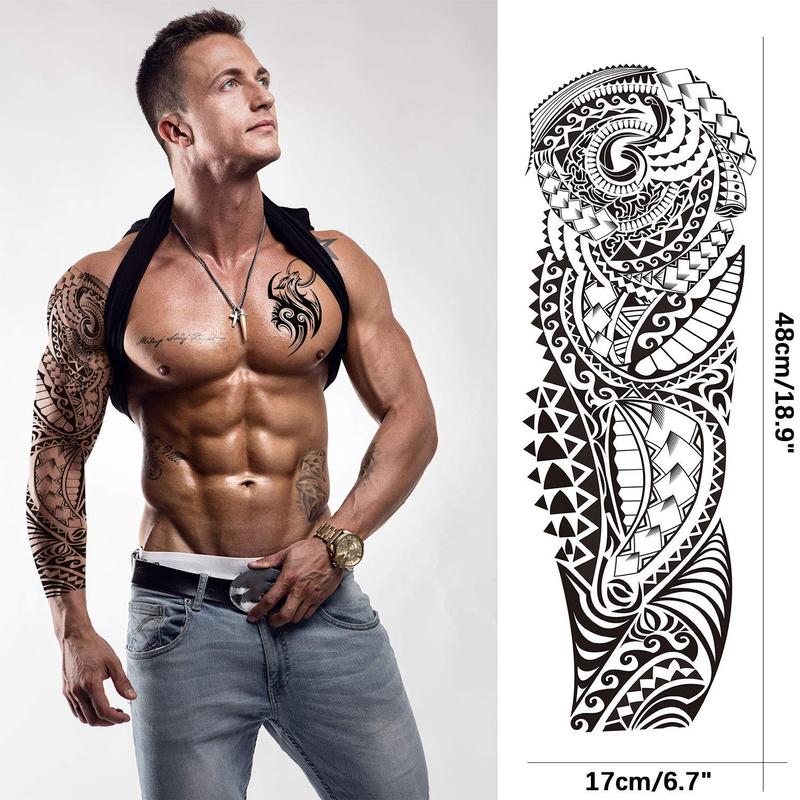 Temporary Sleeve Tattoo for Men and Women (L19“xW7”),Waterproof Realistic Fake Tattoos Long lasting，Halloween Full Arm Temporary Tattoos sticker tattoo sleeve rising sun tattoo