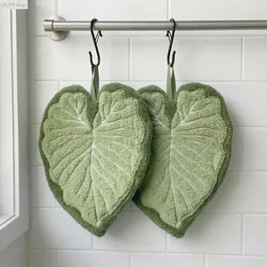 2 Pack Cute Leaf Dish Towels with Hanging Loops – Soft, Super Absorbent Hand Towels for Kitchen, Bath, Oven, and Living Room – Decorative Leaf Shape, Perfect for Daily Use, Cooking, Cleaning, or Guest Towels (Green),summerwins