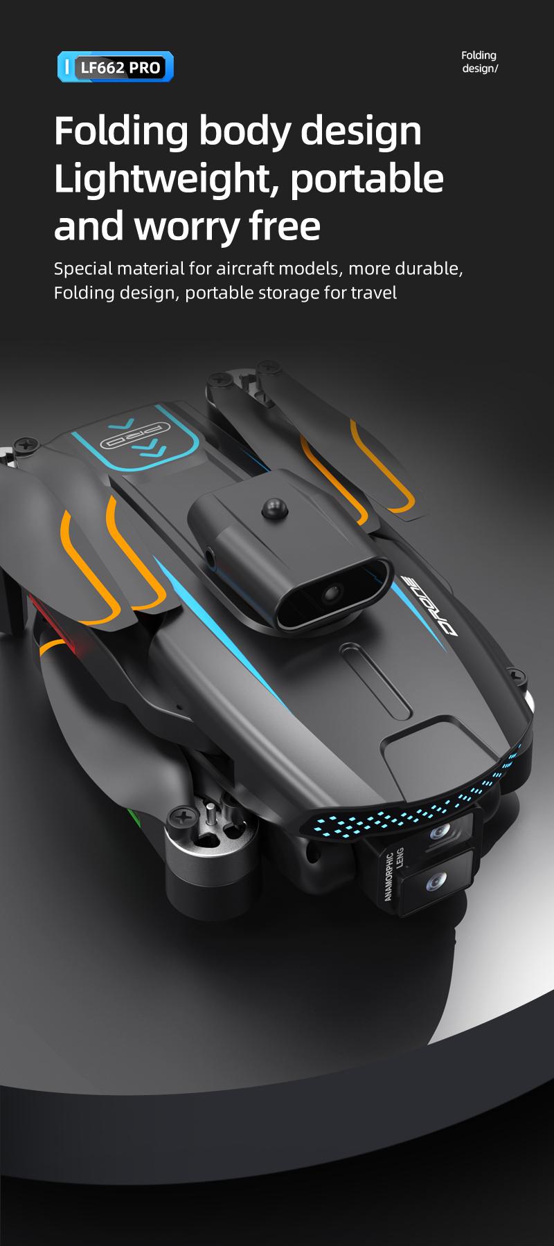 LF662 PRO 4K HD Triple Camera Flying Device, 360° Obstacle Avoidance Brushless Motor, 90° Electric Adjustable Lens, Foldable RC Aerial Camera with 20 Mins Flight Time, 1800mAh Battery, Optical Flow Hover, for Adults Beginners