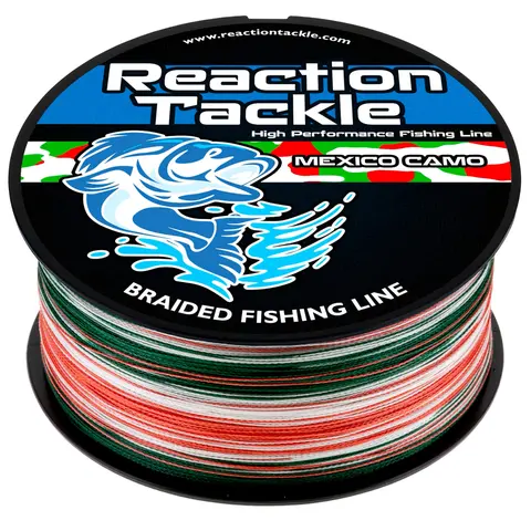 Mexico Camo Braided Fishing Line - Reaction Tackle X4 Strand Metered Camo Braid, Zero Stretch, Abrasion Resistant, 6-100lb, 150-3000yd Spools - Saltwater & Freshwater Trolling for Bass, Walleye, Catfish