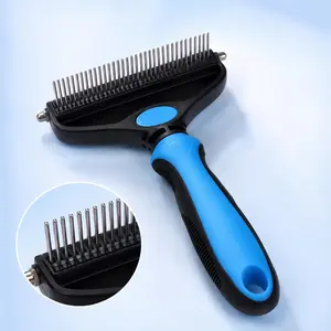 2-in-1 Pet Grooming Brush & Deshedding Comb for Dogs and Cats, Double-Sided Stainless Steel Undercoat Rake with Dual Grooming Functions, Removes Loose Fur, Mats, Tangles & Shedding Hair for Long & Short Hair Pets