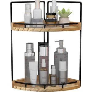 2-Tier Bathroom Counter Organizer, Counter Corner Shelf, Skincare,  Countertop Bathroom Storage and Organization for Kitchen (Brown)