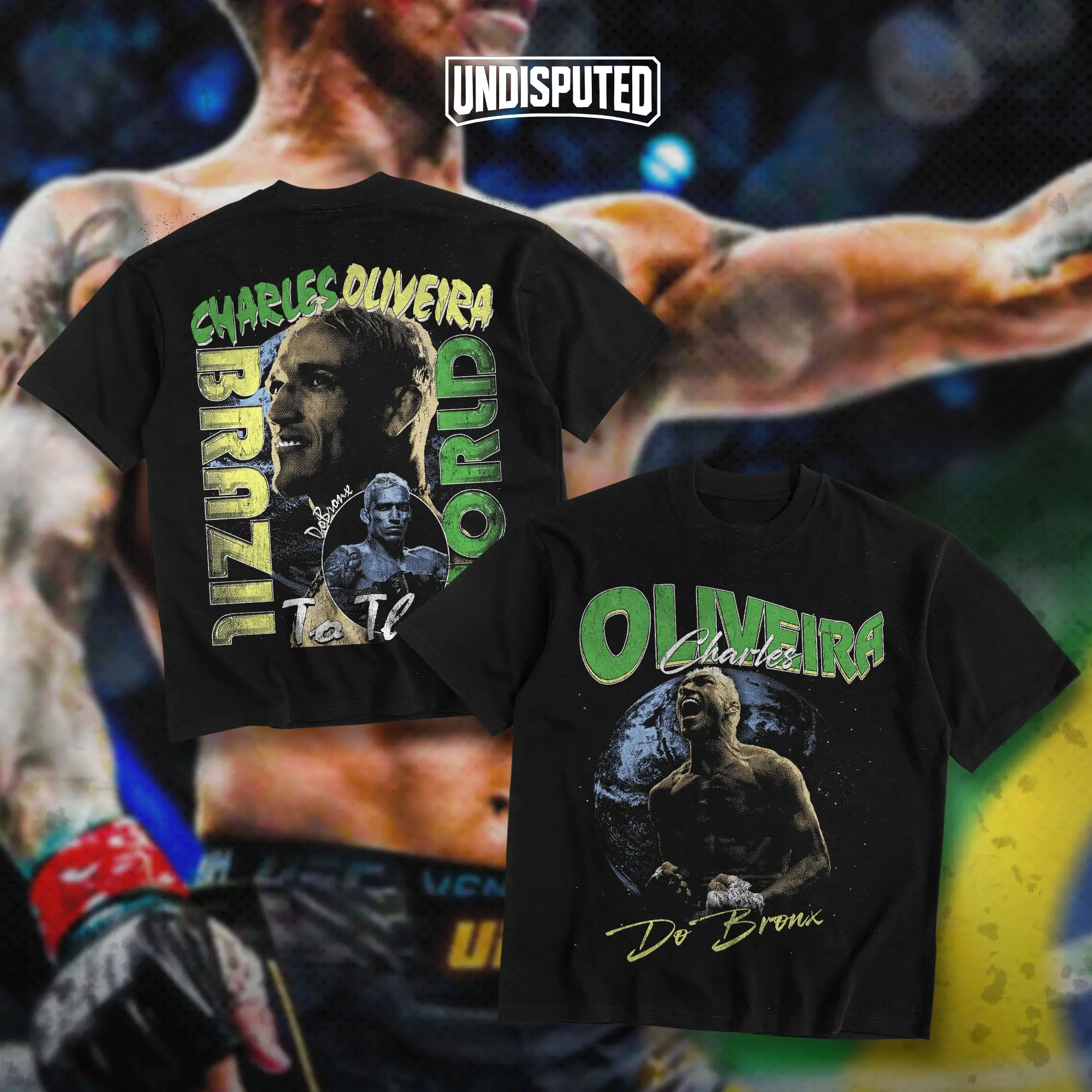 UNDISPUTED Charles Oliveira Do Bronx Brazil UFC Heavy Cotton T-shirt MMA Fight Night Shirt Fan Apparel Pump Cover Casual Street Style Short Sleeve Crew Neck Medium Length Direct-to-garment