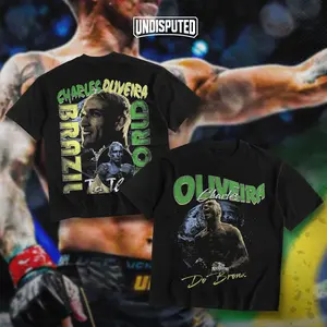UNDISPUTED Charles Oliveira Do Bronx Brazil UFC Heavy Cotton T-shirt MMA Fight Night Shirt Fan Apparel Pump Cover Casual Street Style Short Sleeve Crew Neck Medium Length Direct-to-garment