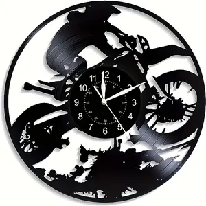 Motorcycle Racing Vinyl Record Wall Clock - Retro Wall Decor Room Decor for Off-Road Racing Fans, Perfect Birthday & Christmas Gift for Men & Boys, Battery Not Included