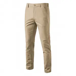 Mens Straight-Fit Casual Stretch Chino Pants Menswear Classic Zipper Trouser