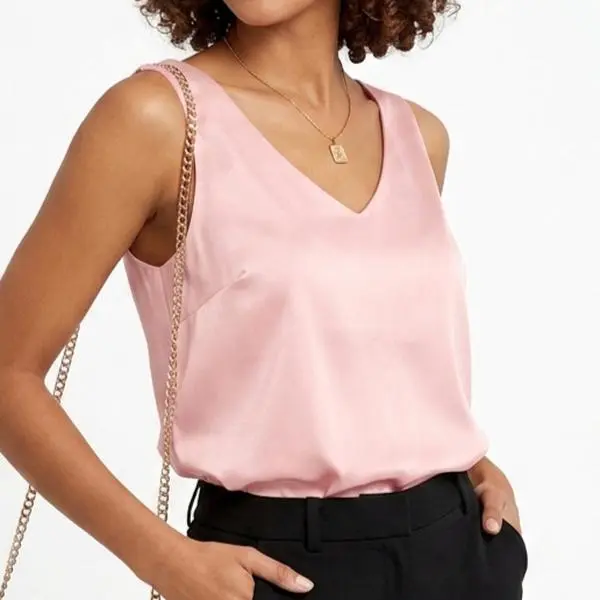 Satin Tank Tops for Women V Neck Summer Tops Sleeveless Camisole Business Casual Outfits Work Blouses Fitted Vneck