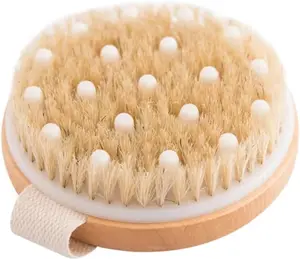 Bamboo Dry Body Brush with Massage Nodes for Exfoliating & Deep Cleansing Natural Handle Firm Bristles for Smooth Skin & Lymphatic Drainage