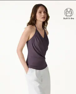 OGL Move Modal Halter Neck Surplice Ruched Bandless Bra Top