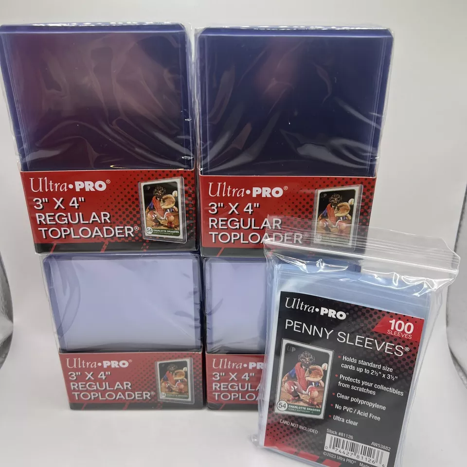 Ultra Pro Regular Toploaders 35pt - 4 Packs of 25, 100 Total Toploaders with 100 Penny Sleeves Card baseball card