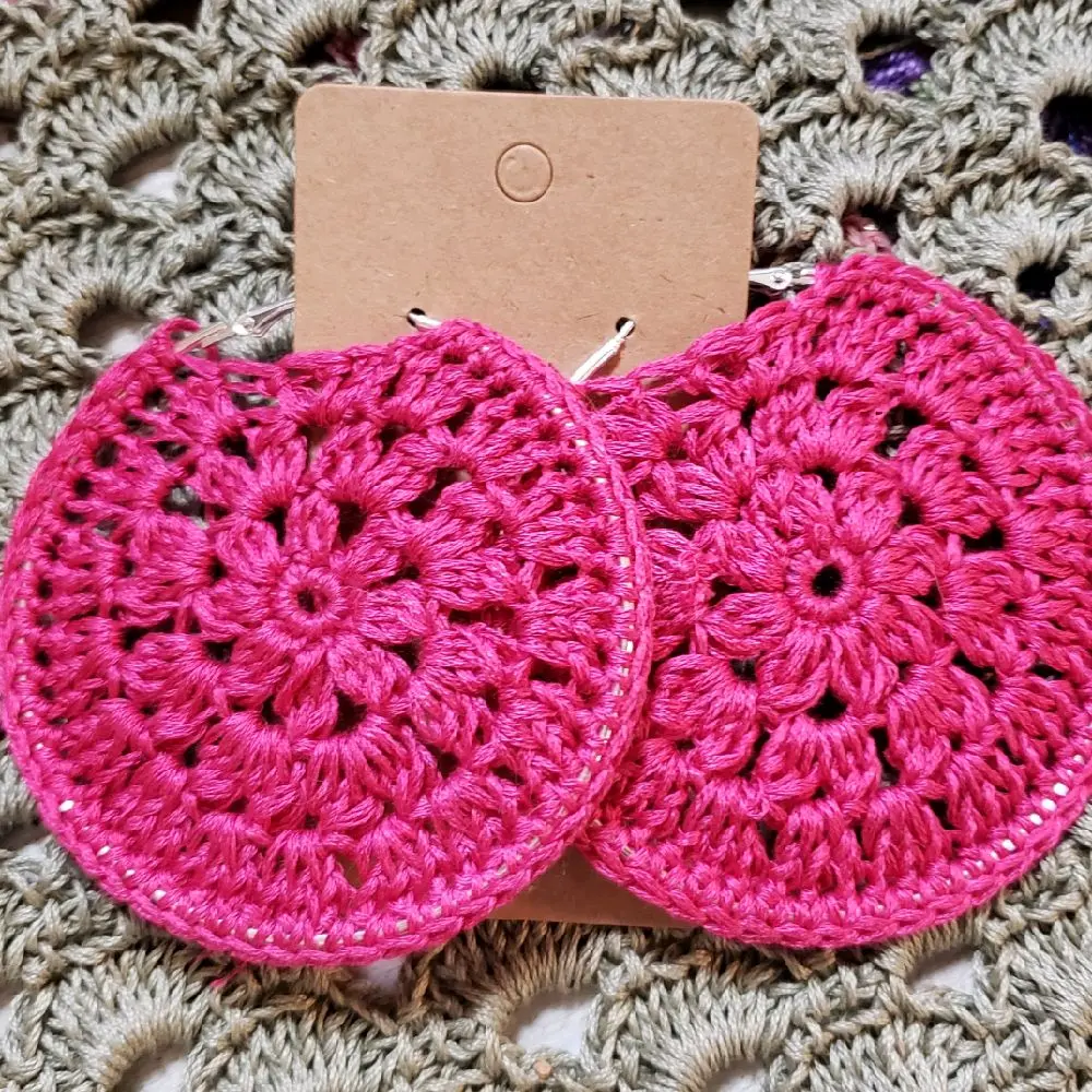 Crochet Flower Hoop Earrings