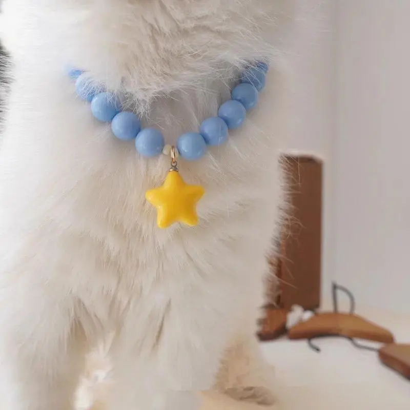 Cute Stars Dog Necklace Small Dog Teddy Schnauzer Dopamine Beaded Pet Collar Cat Neck Chain Pet Neck Accessories