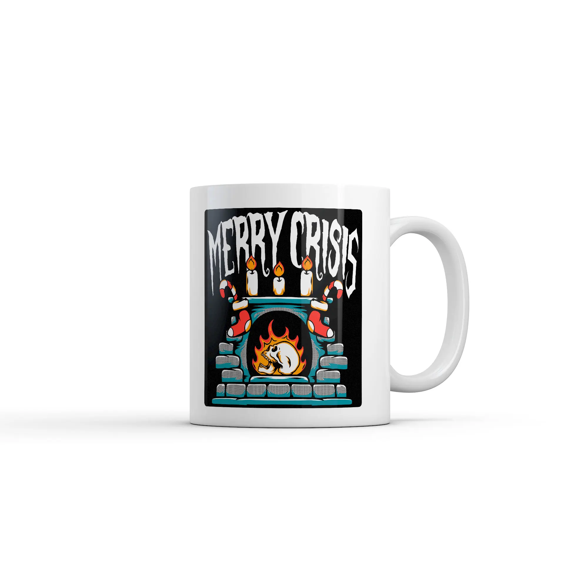 Merry Crisis Mug Funny Sarcastic Christmas Graphic Coffee Cup - 11oz Funny Coffee Mugs Ceramic Printed Drinkware Cup