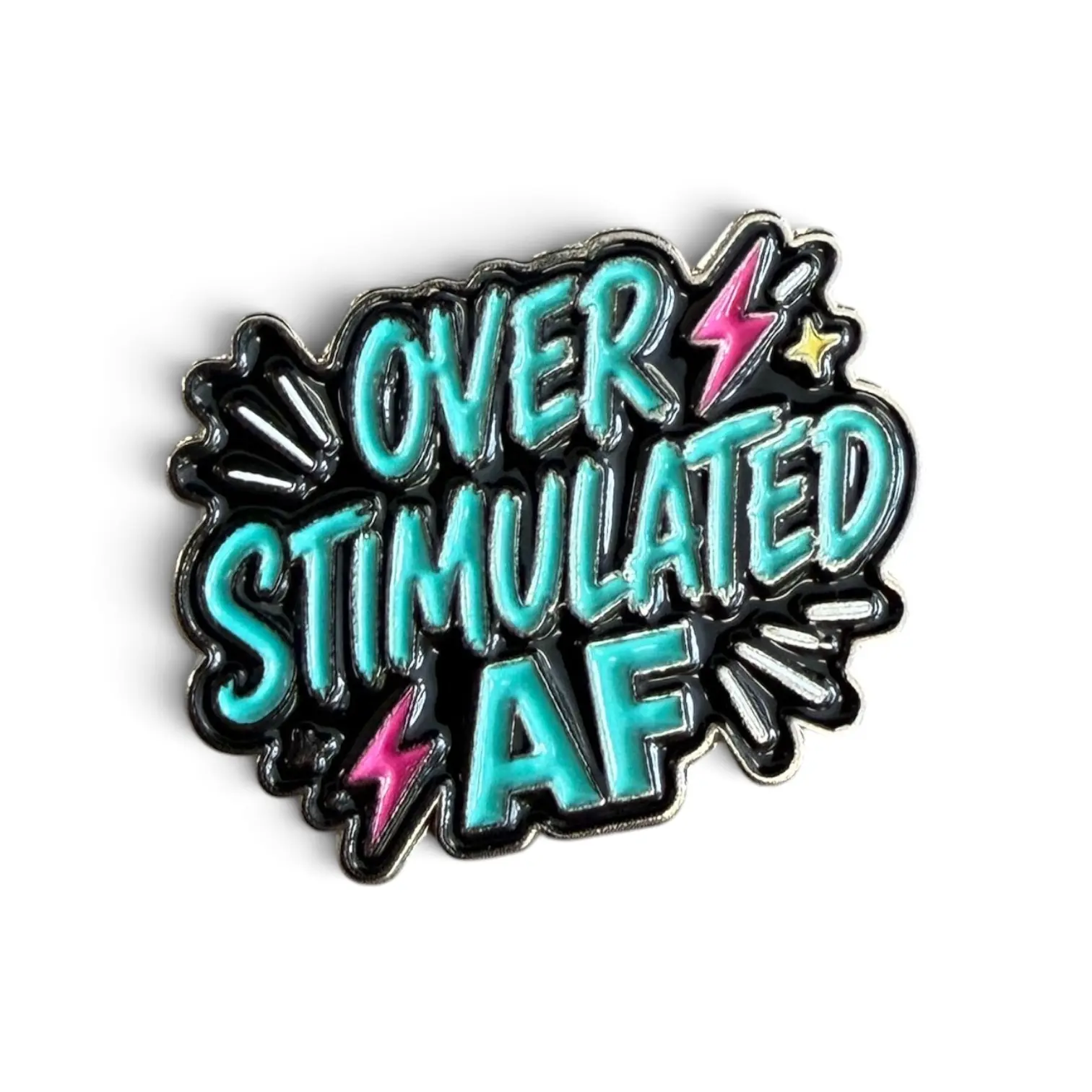 Overstimulated AF Enamel Pin - Funny Sassy Introvert Gift, Relatable Humor Y2K Fashion Brooch Badge for Jackets, Lanyards, Backpacks