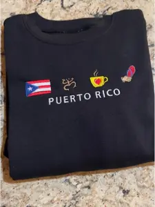 Puerto Rico Embroidered Sweatshirt,Embroiderd Hoodie