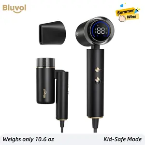 【SummerWins】Bluvol T10 Apex Travel Foldable Pocket Hair Dryer AquaGlow Ionic Kid-Safe Lightweight Portable High Speed Dryer with Concentrator for Gym & Travel Essentials