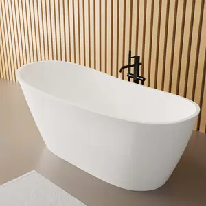 Free Standing Tub 59" x 30" Deep Soaking Bath Tub Acrylic Freestanding Bathtub Stand Alone Bathtub