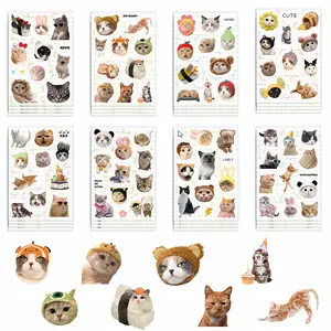 Fun Craft Stickers - 8 Sheets Funny Cat and Bear Meme Stickers Durable Vinyl Waterproof for Book Phone Laptop Water Bottle Gifts Rewards UV Blocking Fade Resistant