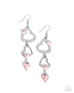 Courting Cascade - Pink Heart Gem Silver Earrings - Paparazzi