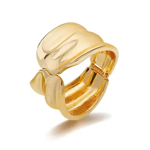 Gold Chunky Bangle Bracelet for Women 3cm Wide Adjustable Twist Cuff Design Tarnish-proof Stackable Jewelry Gift Hypoallergenic & Nickel-free