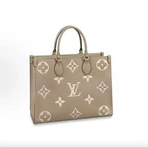 Pre-owned Louis Vuitton OnTheGo MM Tote Bag, Galet Gray Empreinte Leather
