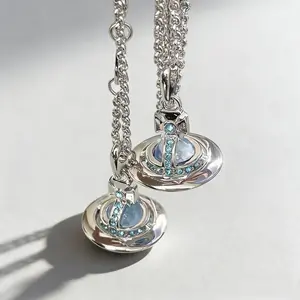 Y2K Style Queen Mother of the West Mini Saturn Pearl Love Pin 3D Planetary Necklace High-Quality Materials for Daily Wear & Special Gatherings