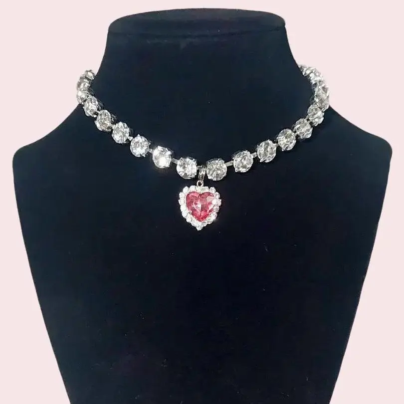 Pet Collar Pink Crystal Diamond Heart Necklace Magnetic Breakaway Safe for Dogs & Cats