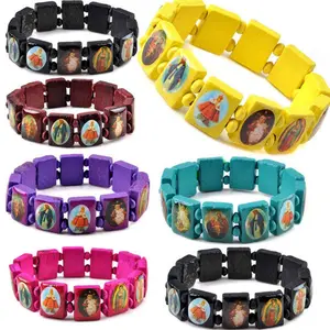 16Pcs/lot Multicolor Jesus Wood Bracelets