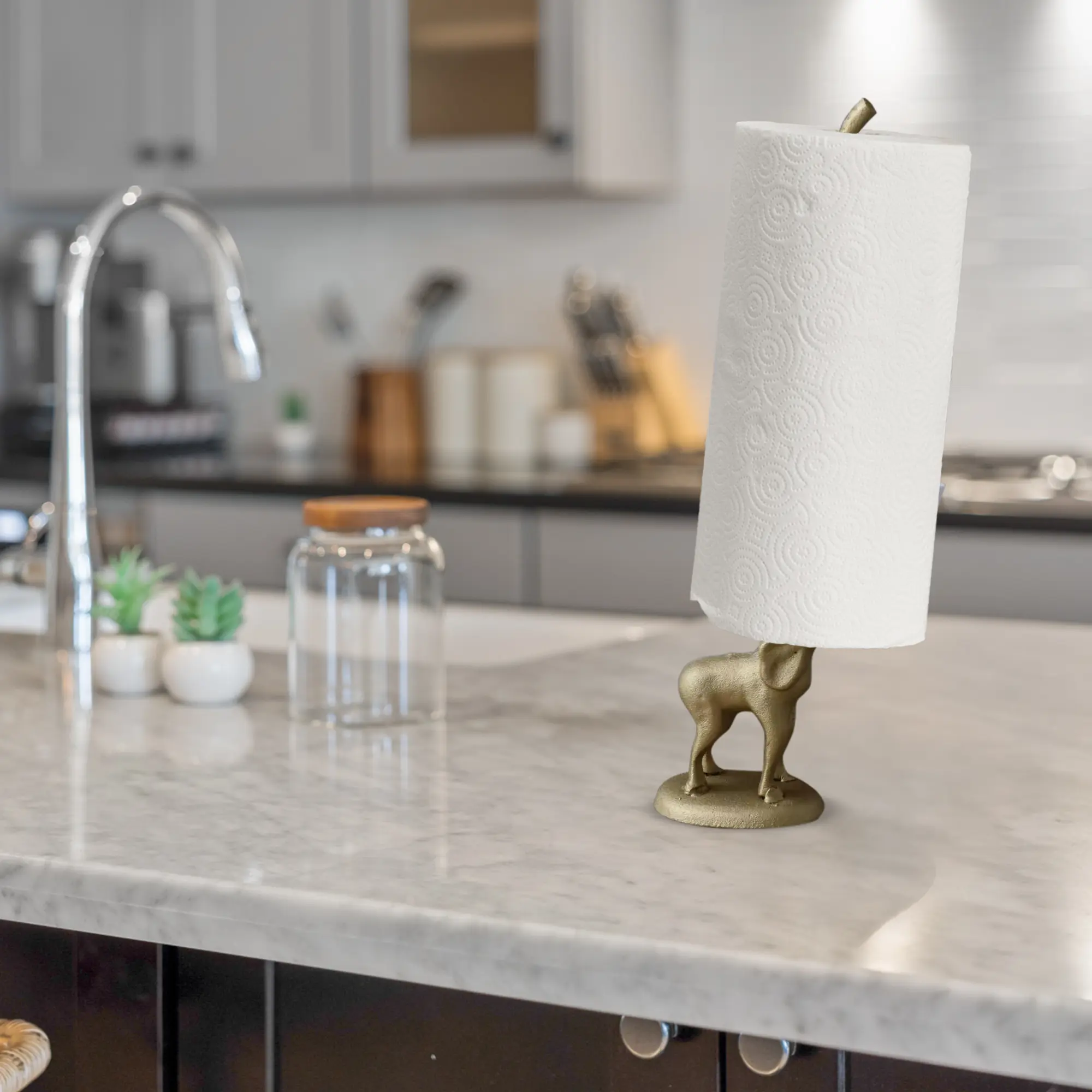 Elephant Toilet Paper Holder Stand & Cast Iron Paper Towel Holder - Heavy Free Standing Bathroom Decor