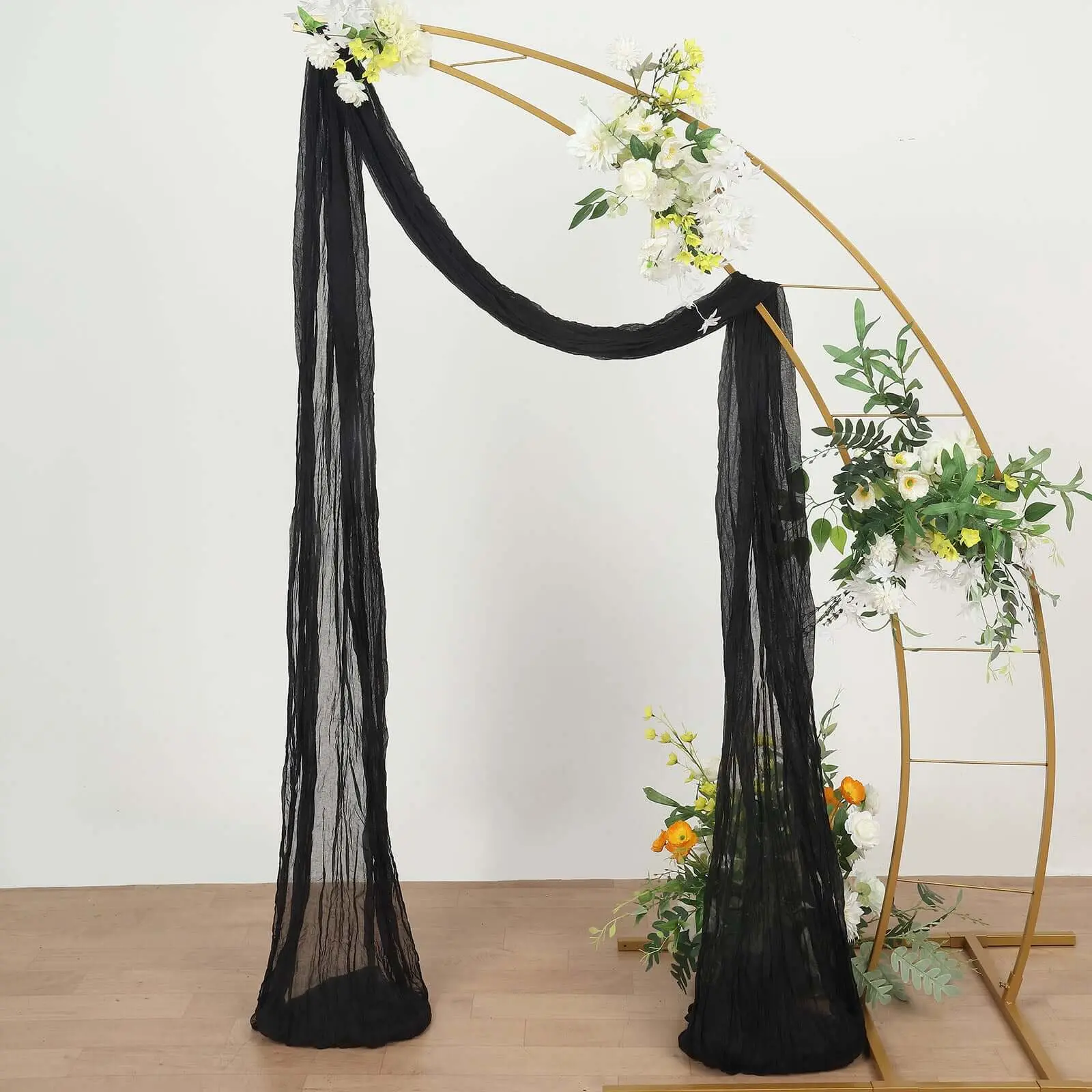 20ft Black Gauze Fabric Cheesecloth Weave Arched Curtain - Sheer Texture Wedding Arch Drapery, Valances for Windows, Boho Decor Arbor Panel, Weddings Events