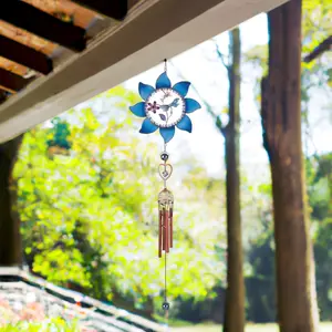 35" Long Pewter Dragonfly Wind Chime with Blue Copper Gem Decor Decoration Gift Hanging Ornaments
