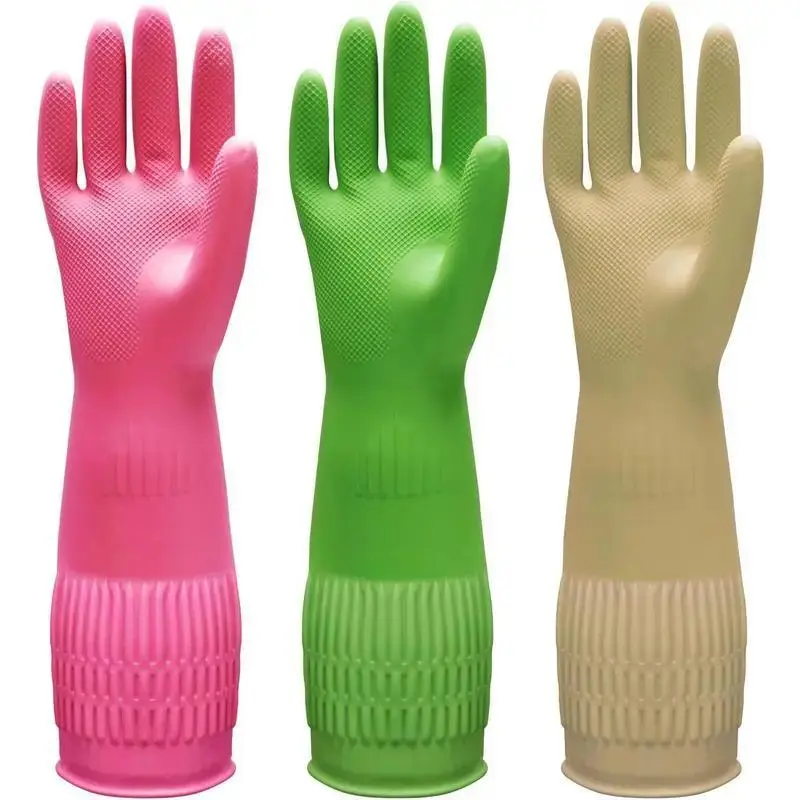 Extra Large Long Cuff Rubber Dishwashing Gloves - Antislip Textured Palm, Comfortable, Flexible, Durable, Waterproof Multifunctional Gloves for Kitchen Tasks, Home Cleaning