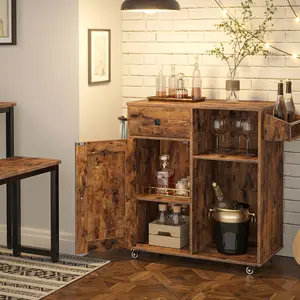 HOOBRO Kitchen Island On Wheels, Storage Cabinet with Drawer, Kitchen Cart with Spice and Towel Rack, Saving Space, Easy Assembly, for Living Room, Rustic Brown #SummerVibes