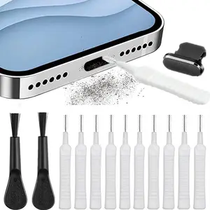 Portable Phone Charging Port Dust Plug & Effective Cleaning Tool, Phone Port Dust Plug & Cleaning Brush for iPhone 15/14/13 Pro Max, Cleaning Tool Pack for Phone Ports & Earphones, Tools and Gadgets for Smartphones, Cleaning Kit
