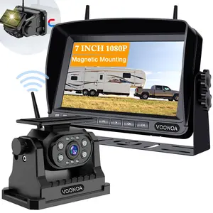 Wireless Magnetic Backup Camera, 15000mAh Battery Powered Rechargeable Waterproof HD Solar Back Up Rear View Bluetooth Hitch Camera with 7 Inch 1080P Monitor System for Car Truck Trailer RV VN003