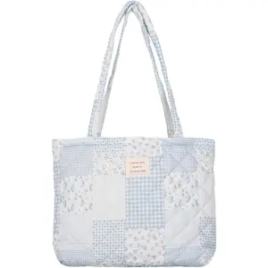 Floral Quilted Cotton  Bag for Women Daily Use Medium Size Handbag Large Capacity Thickened Design Tote