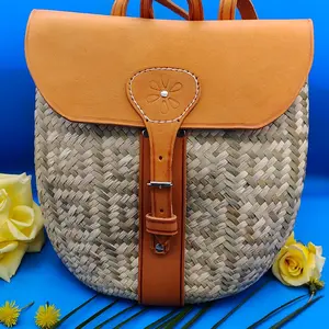 Handcrafted 14x12 Inch Woven Palm Leaf Bag with Natural Leather Accents Mexican Artisan Craft Eco-Friendly Design