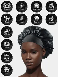 Zodiac Print Sleep Cap, Sleep Bonnets, Unisex Soft Silk Satin Sleeping Hat, Christmas Gift for Students, Casual Fitted Design, All Seasons