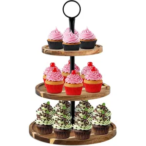 Cupcake Stand, 3 Tier Wooden Tiered Display Stand for 20 Cupcakes -  Dessert Table Display Set, Tiered Serving Tray for Weddings, Birthdays,  Showers & Events
