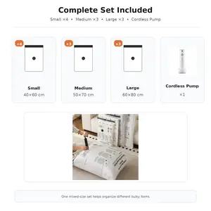 10 Pack Vacuum Storage Bags with Hand Pump, Space Saving Compression Bags for Clothes, Blankets, Bedding and Travel Storage