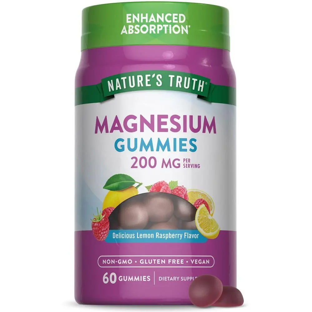 Nature's Truth Magnesium 200 mg - Enhanced Absorption Gummies -60 Count - Vegan, Non-GMO & Gluten Free Supplement