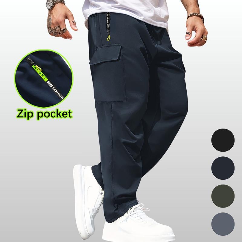 Men's 3-Pack Lightweight Cargo Pants with Elastic Drawstring Waist Zipper Pockets & Large Patch Pockets Comfortable Breathable for Outdoor & Daily Casual Wear - Fabric Menswear Activewear