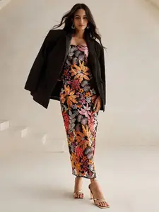 Elegant Lady Colorful Printed Beaded Mid-Length Strapless Dress Maxi Women Outfit