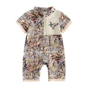 Babamoon Toddler Infant Baby Boy Summer Romper Casual Camouflage Mallard Duck/Deer Head Half Zip Up Short Sleeve Jumpsuit Hunting Clothes