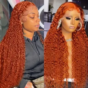 13*4 Front Lace Wig, women's middle-parted orange small curly long hair full wig