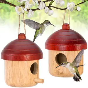 dfang 2-Pack Waterproof Acorn-Shape Wooden Bird House, Long-Lifespan Hanging Nesting Home for Outdoor Chickadees, Courtyard Bird Supply Decoration