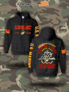 USMC 250th Anniversary Marine Corps Hoodie Sweatshirt T-Shirt, United States Marine Corps 1775–2025 Sweatshirt, Patriotic Veteran Hoodie, Military Pride Pullover Gift, Soft Cotton Blend
