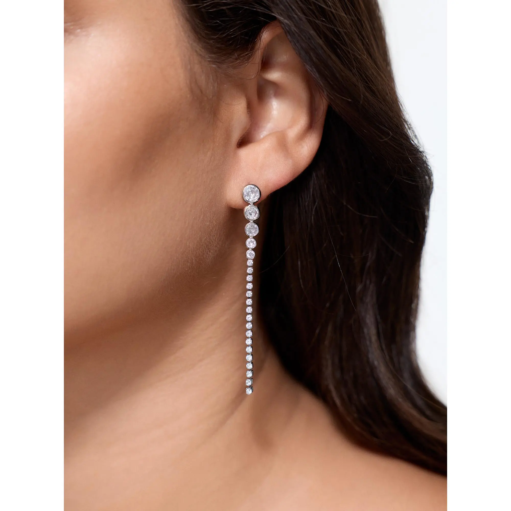 BloomChic Long Rhinestone Tassel Drop Earrings
