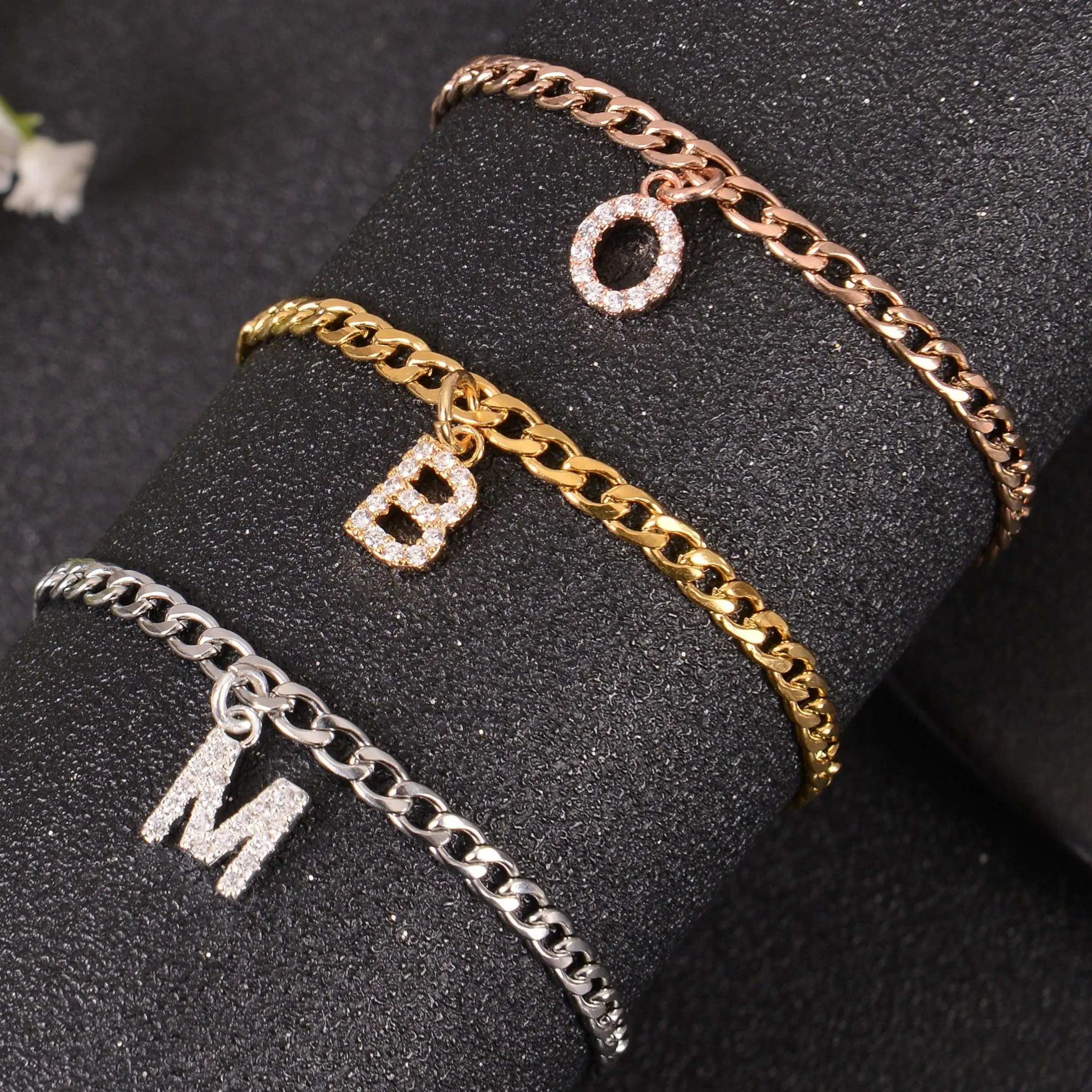 Diamond Studded A-Z Initial Letter Bracelets